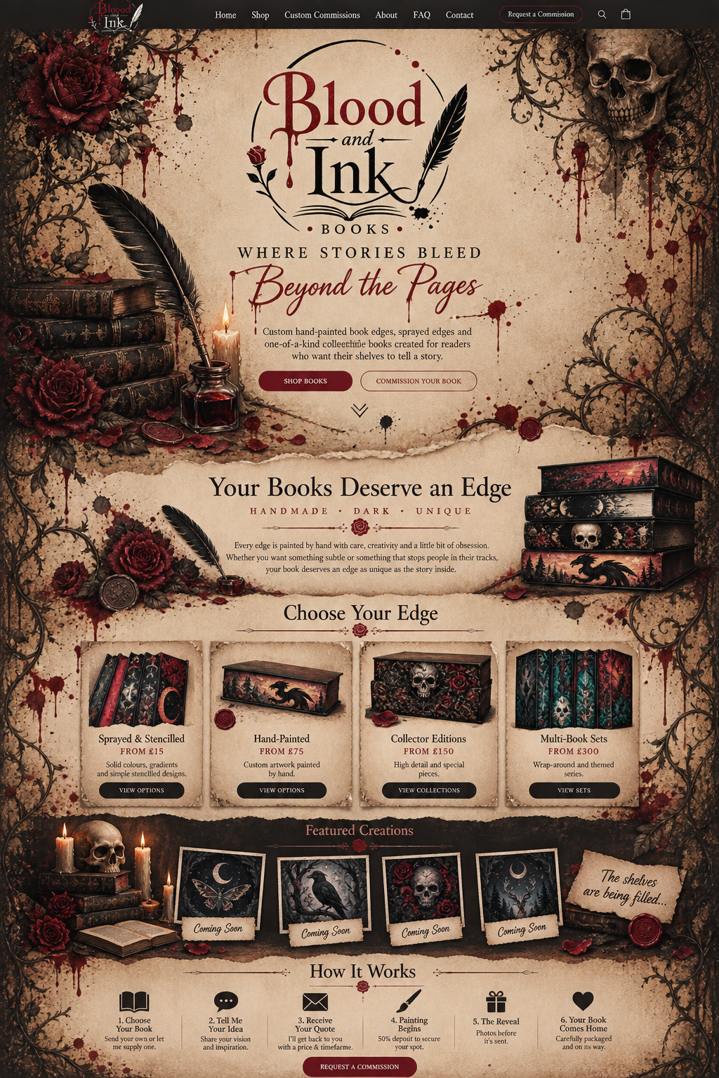 Blood and Ink Books gothic parchment homepage